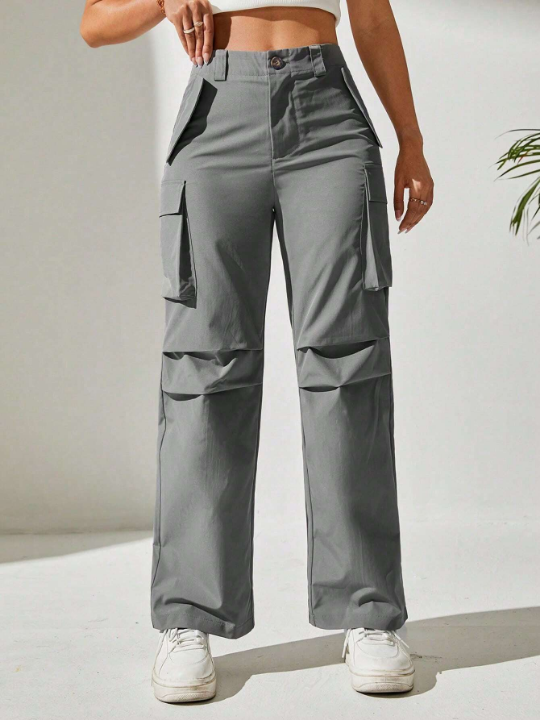 PETITE Solid Flap Pocket Cargo Dress Pants