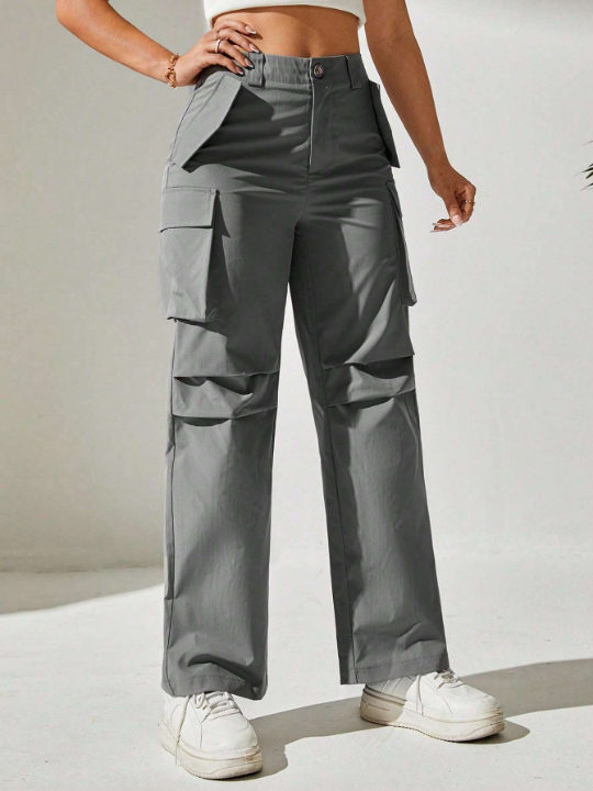 PETITE Solid Flap Pocket Cargo Dress Pants