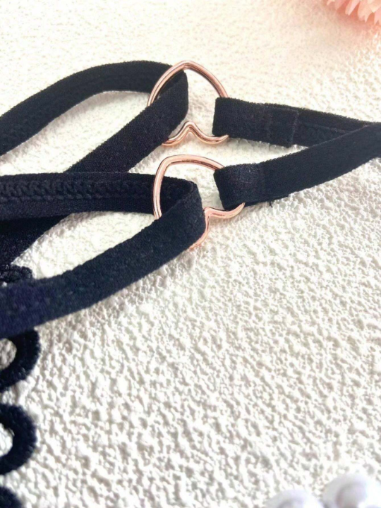 Vintage Pearl Heart Detail T-back Underwear For Women, Sexy & Tempting With Low Waist And Beaded Strap