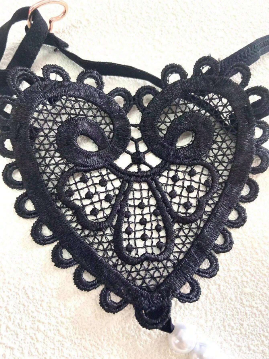 Vintage Pearl Heart Detail T-back Underwear For Women, Sexy & Tempting With Low Waist And Beaded Strap