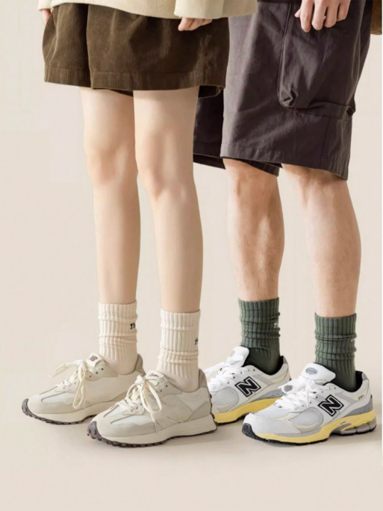 5pairs Men's Spring & Autumn New Casual, Versatile Mid-Calf Socks For Couples