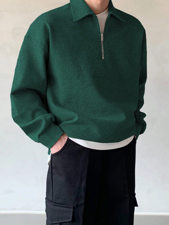 DAZY Men Quarter Zipper Drop Shoulder Pullover Without Tee