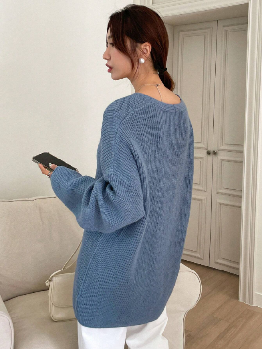 DAZY Solid Drop Shoulder Ribbed Knit Sweater