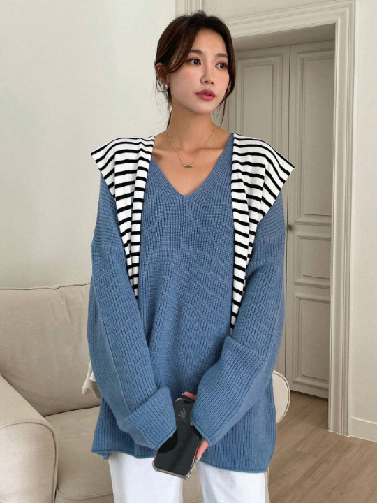 DAZY Solid Drop Shoulder Ribbed Knit Sweater