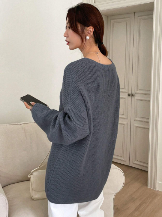 DAZY Solid Drop Shoulder Ribbed Knit Sweater