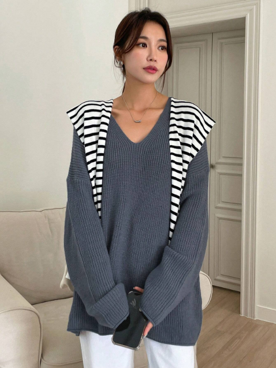 DAZY Solid Drop Shoulder Ribbed Knit Sweater