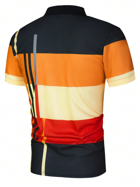 Manfinity Homme Men Striped Print Colorblock Polo Shirt