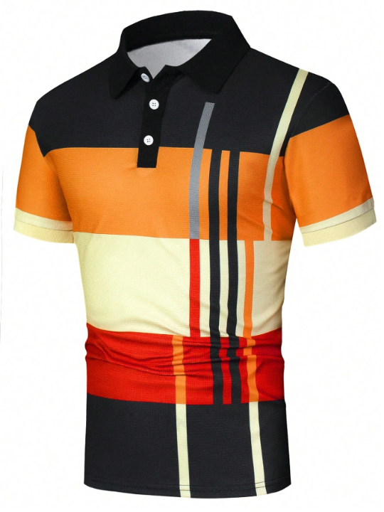 Manfinity Homme Men Striped Print Colorblock Polo Shirt