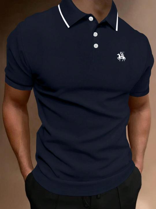 Manfinity Mode Men Figure & Horse Pattern Contrast Trim Polo Shirt