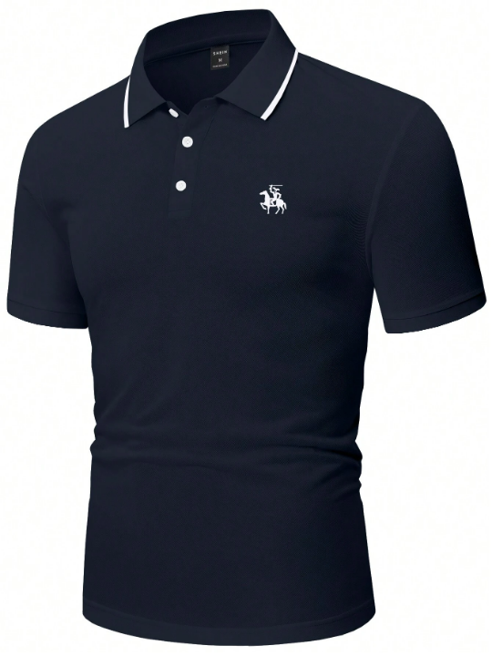 Manfinity Mode Men Figure & Horse Pattern Contrast Trim Polo Shirt