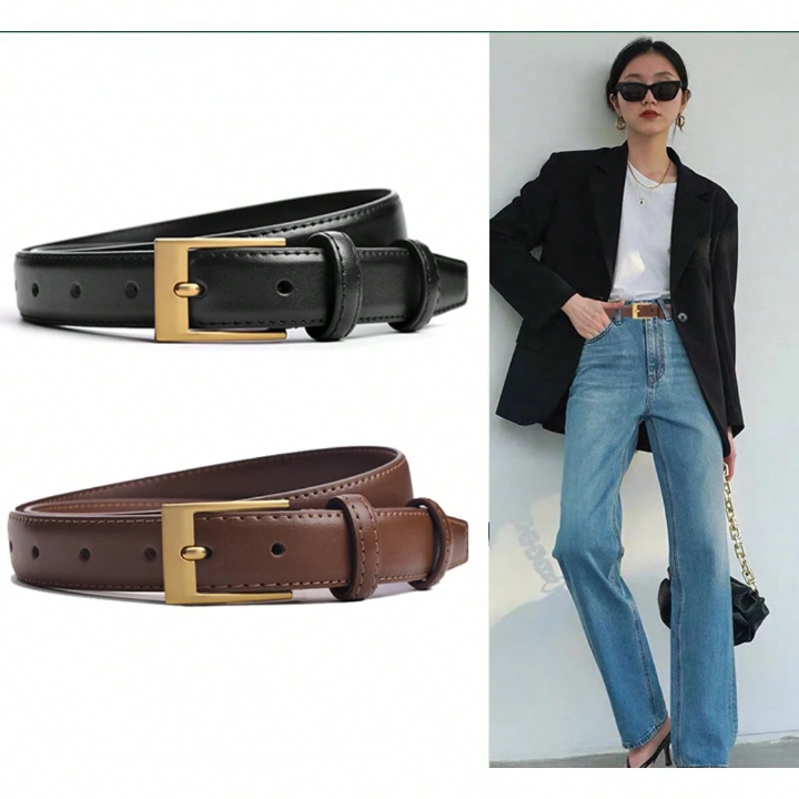 1pc Women's Decorative Belt For Jeans/high Sense Black Color Thin Decorative Belt For Casual Suits And Dresses