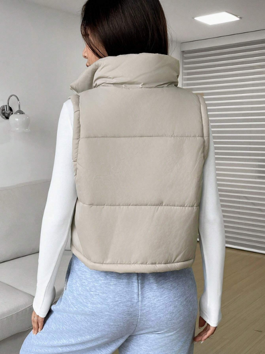 EZwear Zip Up Sleeveless Crop Vest Puffer Coat