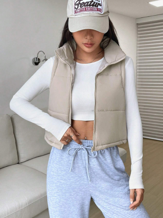 EZwear Zip Up Sleeveless Crop Vest Puffer Coat