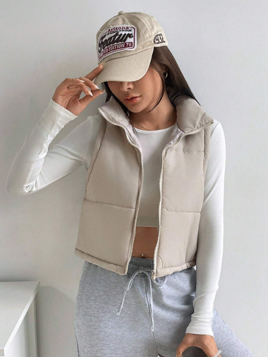 EZwear Zip Up Sleeveless Crop Vest Puffer Coat