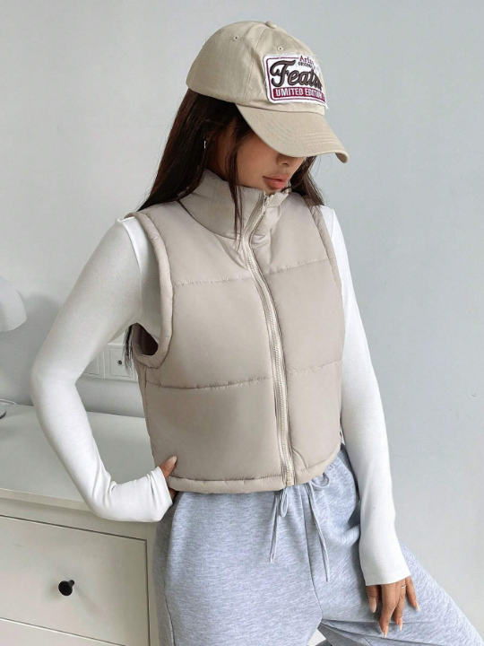 EZwear Zip Up Sleeveless Crop Vest Puffer Coat