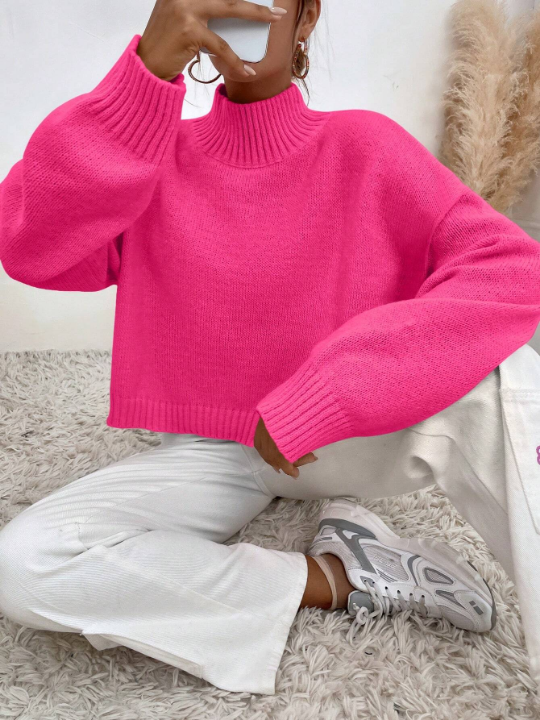 Frenchy Mock Neck Drop Shoulder Sweater