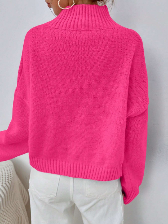 Frenchy Mock Neck Drop Shoulder Sweater