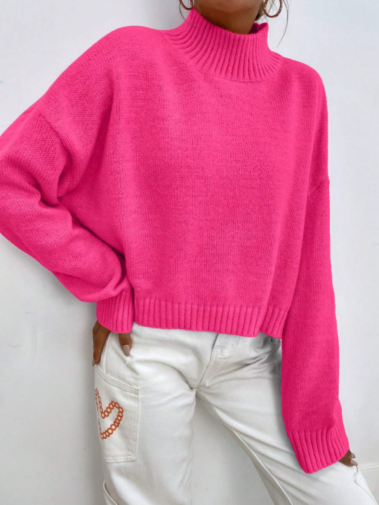 Frenchy Mock Neck Drop Shoulder Sweater