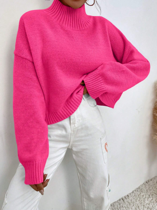 Frenchy Mock Neck Drop Shoulder Sweater