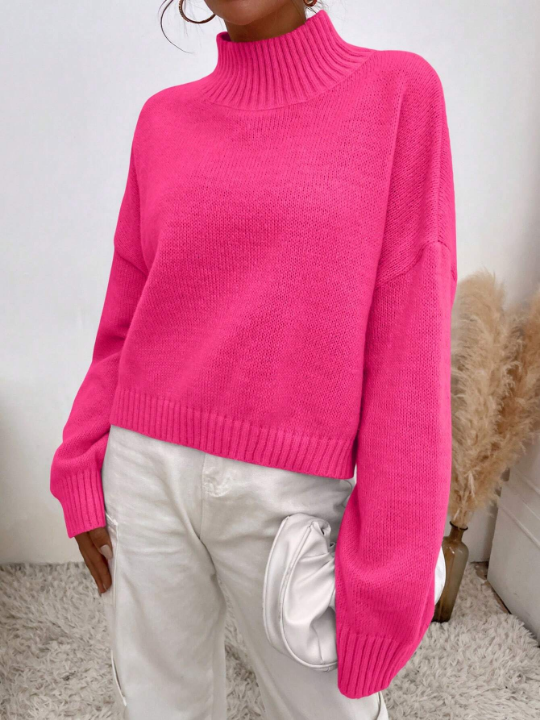 Frenchy Mock Neck Drop Shoulder Sweater