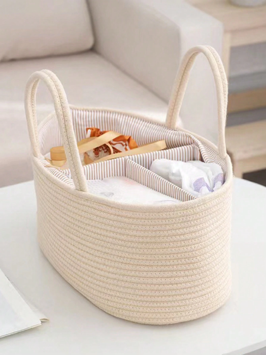 Solid Color Woven Portable Diaper Storage Bag