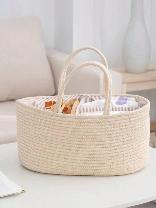 Solid Color Woven Portable Diaper Storage Bag