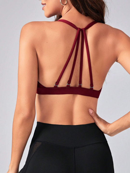 Solid Strappy Back Sports Bra