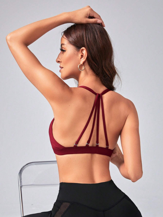 Solid Strappy Back Sports Bra