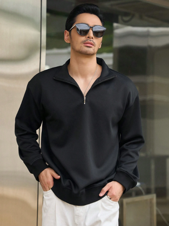 DAZY Men Quarter Zipper Drop Shoulder Sweatshirt