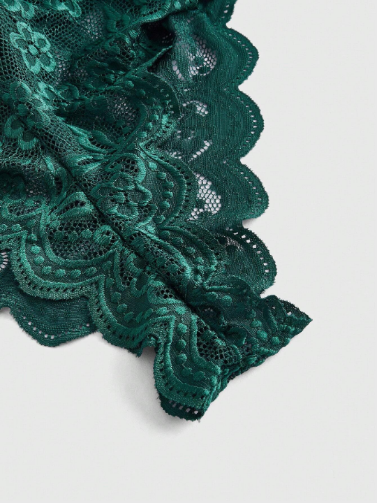 ROMWE Fairycore Floral Lace Scallop Trim Teddy Bodysuit