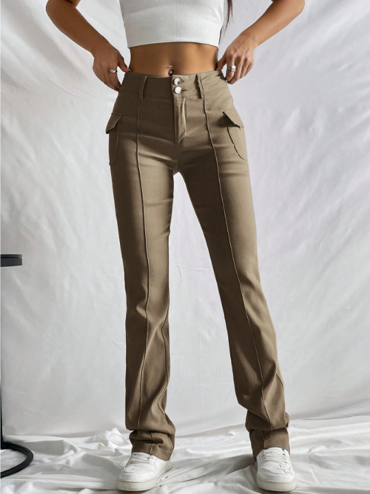 EZwear Flap Pocket Side Boot-cut Leg Pants