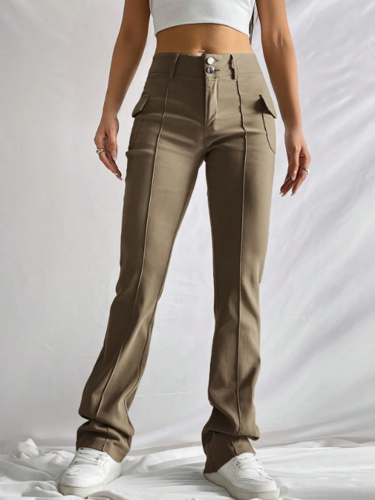 EZwear Flap Pocket Side Boot-cut Leg Pants