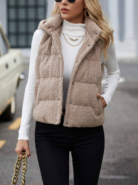 LUNE Solid Button Front Vest Puffer Coat