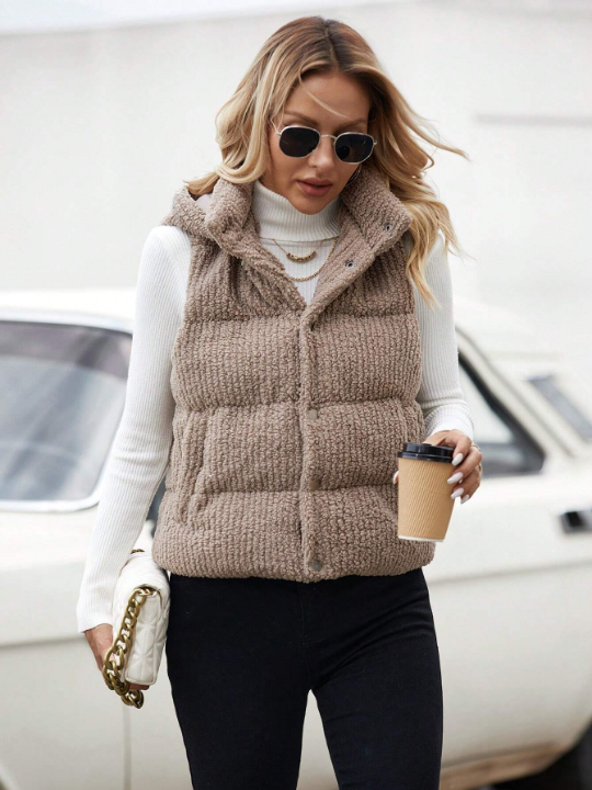 LUNE Solid Button Front Vest Puffer Coat