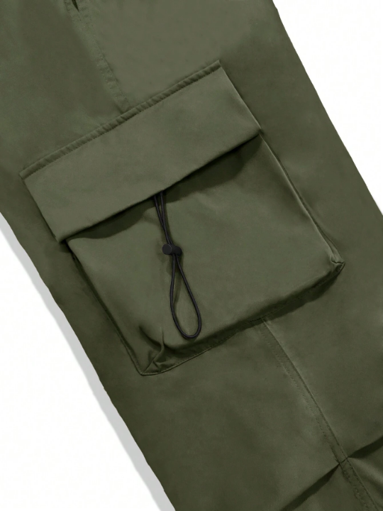 Manfinity EMRG Men Solid Flap Pocket Drawstring Waist Oversized Cargo Pants