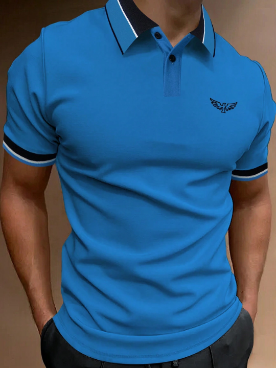 Manfinity Mode Men Bird Embroidery Contrast Trim Polo Shirt