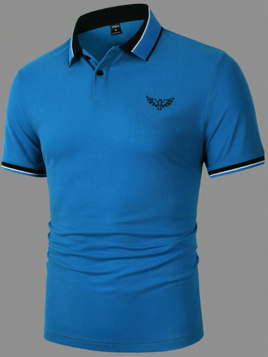 Manfinity Mode Men Bird Embroidery Contrast Trim Polo Shirt