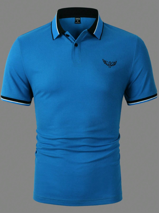 Manfinity Mode Men Bird Embroidery Contrast Trim Polo Shirt