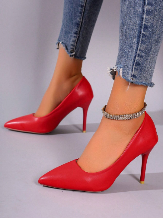 Simple Fashion Pointed Toe Stiletto Heels In Large Sizes, Shallow Mouth And Sexy Single Shoes