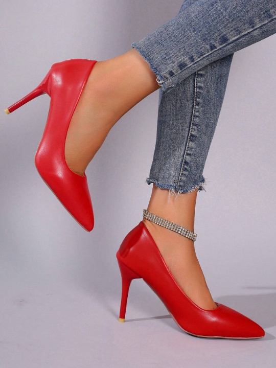 Simple Fashion Pointed Toe Stiletto Heels In Large Sizes, Shallow Mouth And Sexy Single Shoes