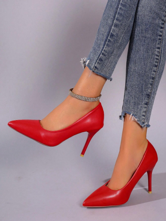 Simple Fashion Pointed Toe Stiletto Heels In Large Sizes, Shallow Mouth And Sexy Single Shoes