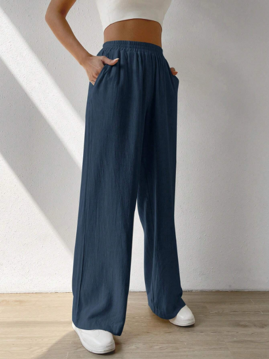 EZwear Solid Slant Pocket Wide Leg Pants