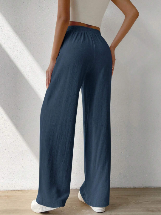 EZwear Solid Slant Pocket Wide Leg Pants