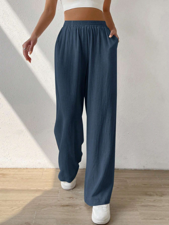 EZwear Solid Slant Pocket Wide Leg Pants