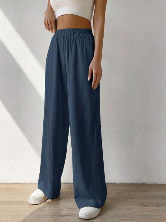 EZwear Solid Slant Pocket Wide Leg Pants