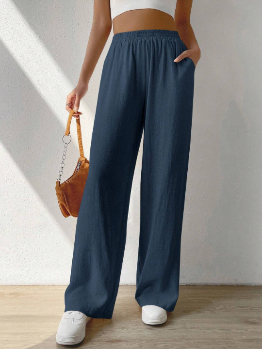 EZwear Solid Slant Pocket Wide Leg Pants