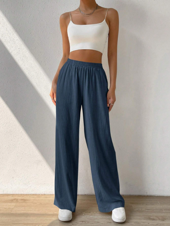 EZwear Solid Slant Pocket Wide Leg Pants