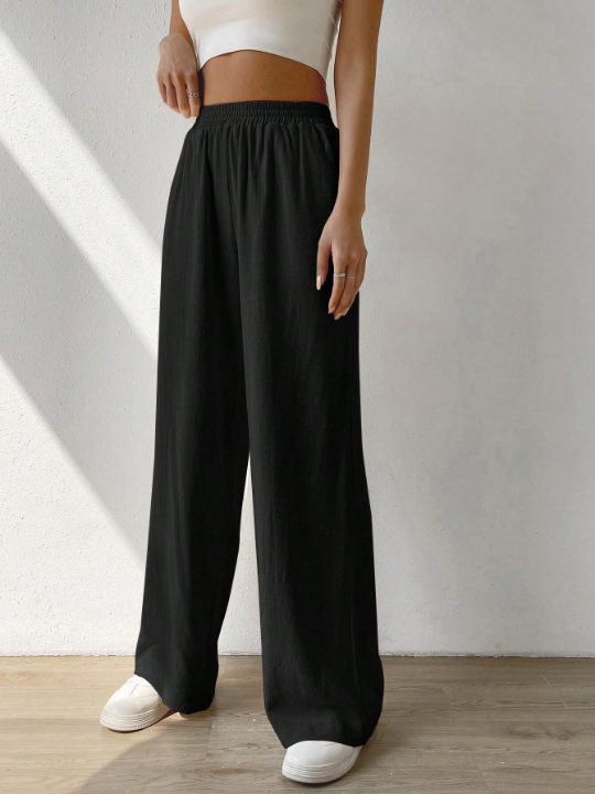 EZwear Solid Slant Pocket Wide Leg Pants