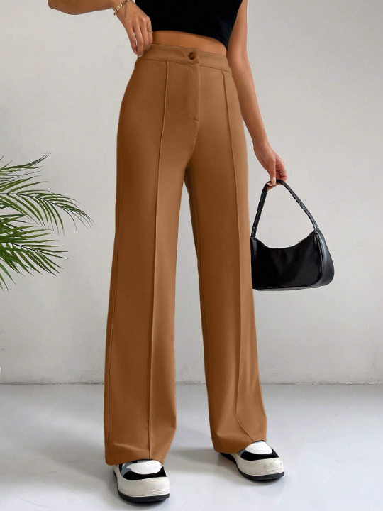 EZwear Solid High Waist Seam Detail Pants