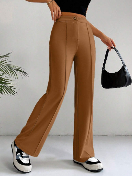 EZwear Solid High Waist Seam Detail Pants